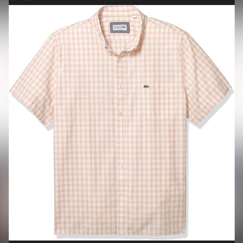 Lacoste Men's Light Peach Plaid Shirt